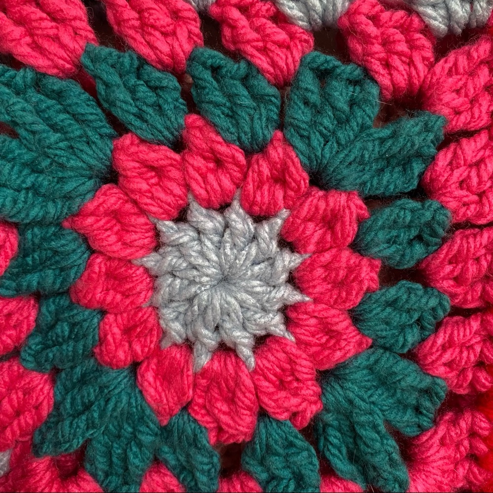 Handmade Crochet Granny Square Chunky Reversible Sweater with Floral Patchwork - Picture 6 of 8